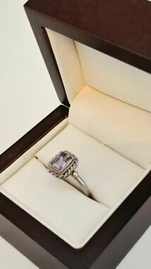 Vintage Sterling Silver Amethyst Ring Size 6 925 Rope Bezel Set
